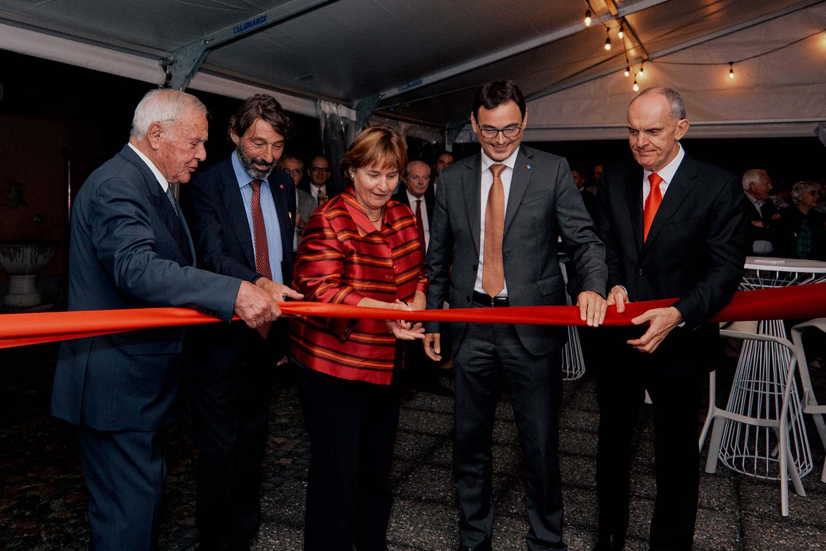 3 – 20.09.2023 – IBSA Foundation _ inaugurazione Casa Carlo Cattaneo, Lugano – in foto da sx Arturo LIcenziati, Michele Foletti, Marina Carobbio Guscetti, Raffaele De Rosa, Roberto Badaracco